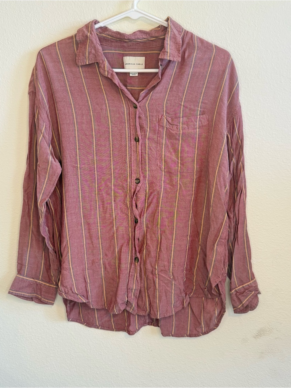 American Eagle Mauve Striped Button-Down Shirt